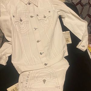 All optic white True Religion Suit large jacket , 38/34 pants